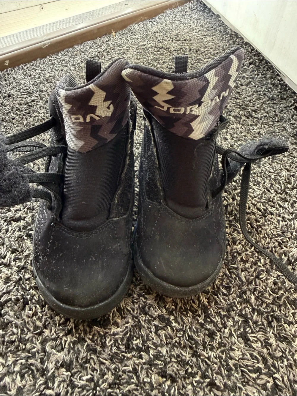 Jordan Kids Black High-Top Boots with Gray Patterned Collar